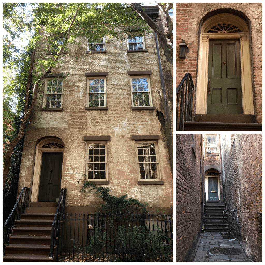 24 Middagh Street row house exterior showing 1820s Federal-style facade with landmarked brick and original cornice detail