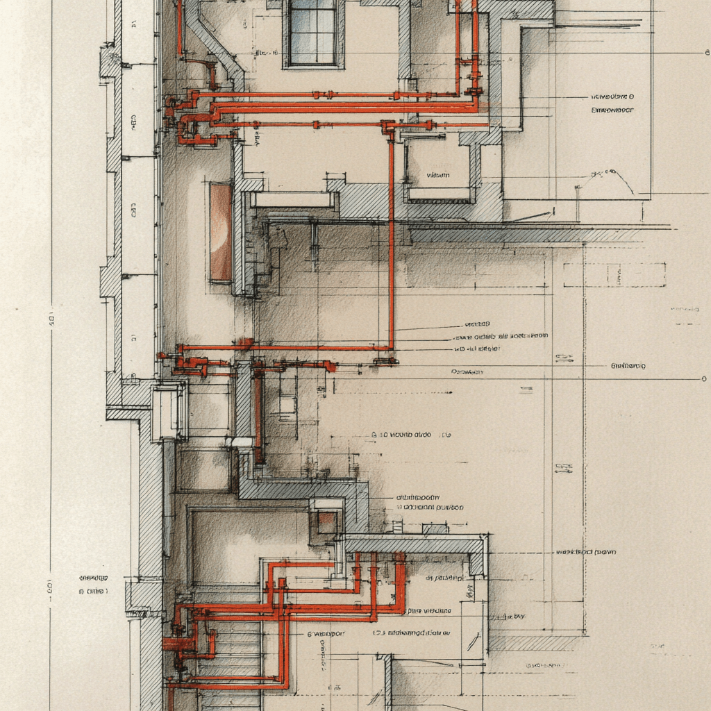 Basement mechanical room showing boiler conversion, manifold system for multi-zone radiant heat, and triple-redundant backflow prevention for townhouse water service