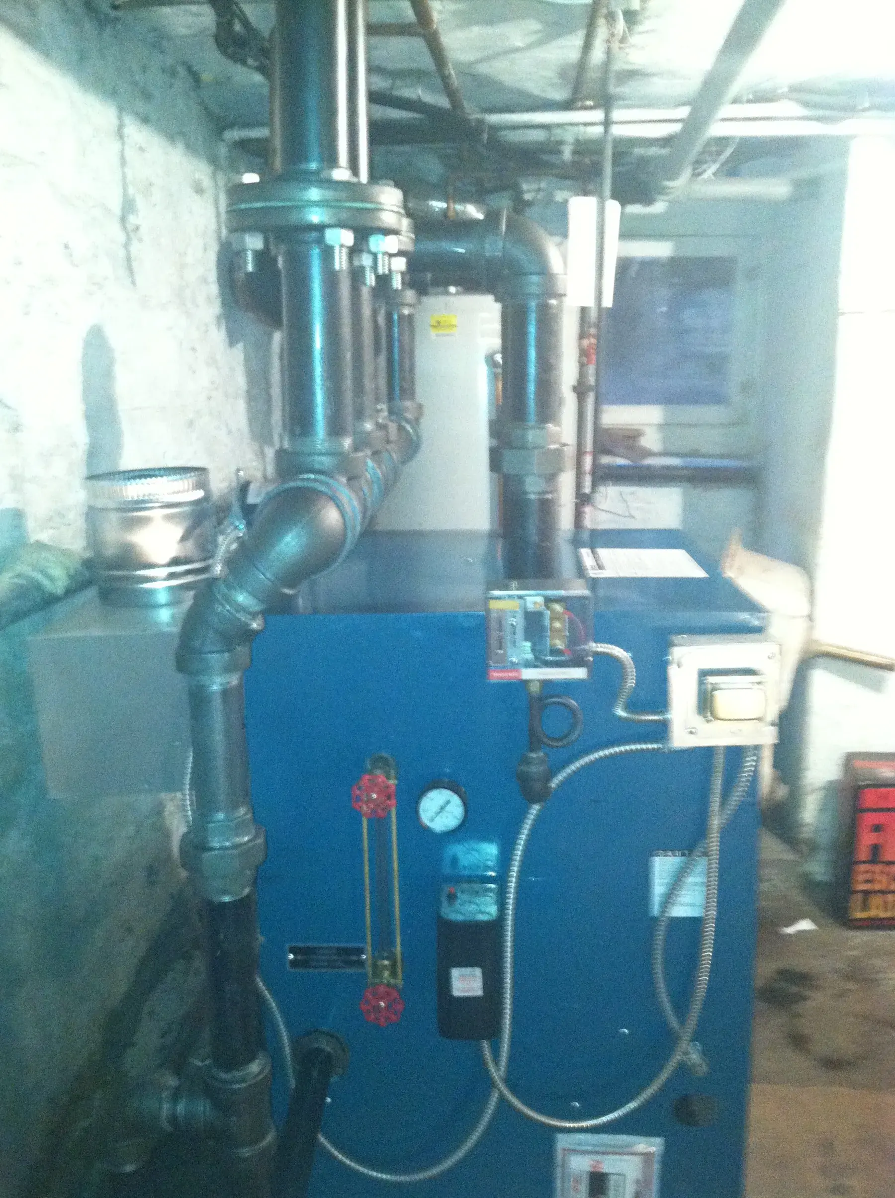 Boiler and large-diameter piping in a mechanical room